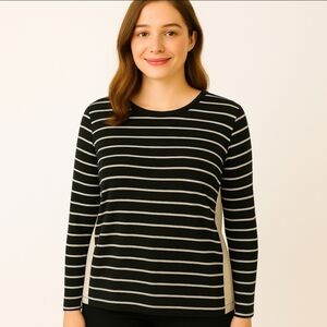 89th And Madison Black And Tan Striped Top Womens Sz L